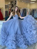 Blue Strapless Tulle Long Formal Dresses SYP168