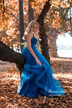 Tulle A-line One Shoulder Lace Appliques Long Prom Dresses