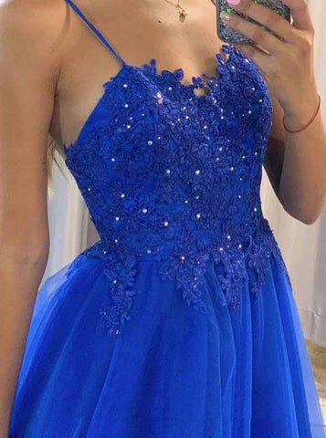 Tulle A-line Spaghetti Straps Floor length Prom Dresses, Formal Dress