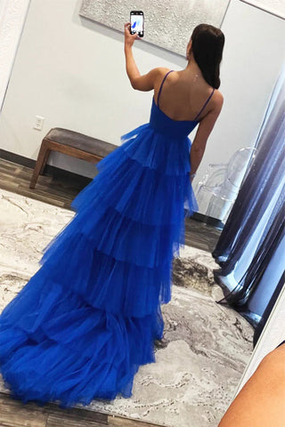 Blue Tulle Layers Long Formal Dress Princess Prom Dresses