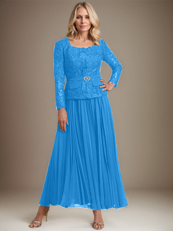 Vestido de gasa corte A, largo hasta el tobillo, para la madre de la novia, con pliegues. 