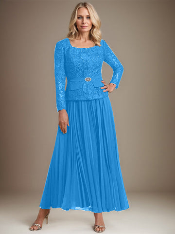 Vestido de gasa corte A, largo hasta el tobillo, para la madre de la novia, con pliegues. 