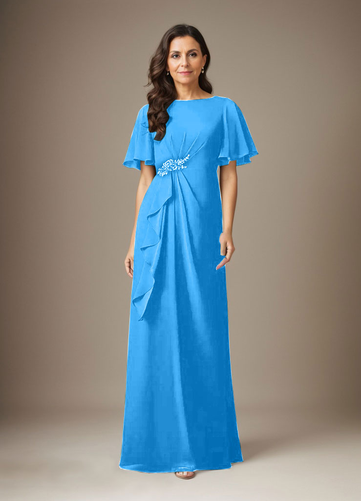 Vestido de gasa azul marino oscuro de corte recto con cuentas