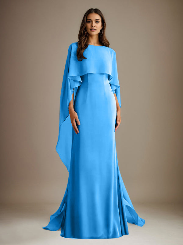Vestido de gasa de corte recto/columna, escote barco y largo hasta el suelo, para la madre de la novia, con volantes en cascada. 