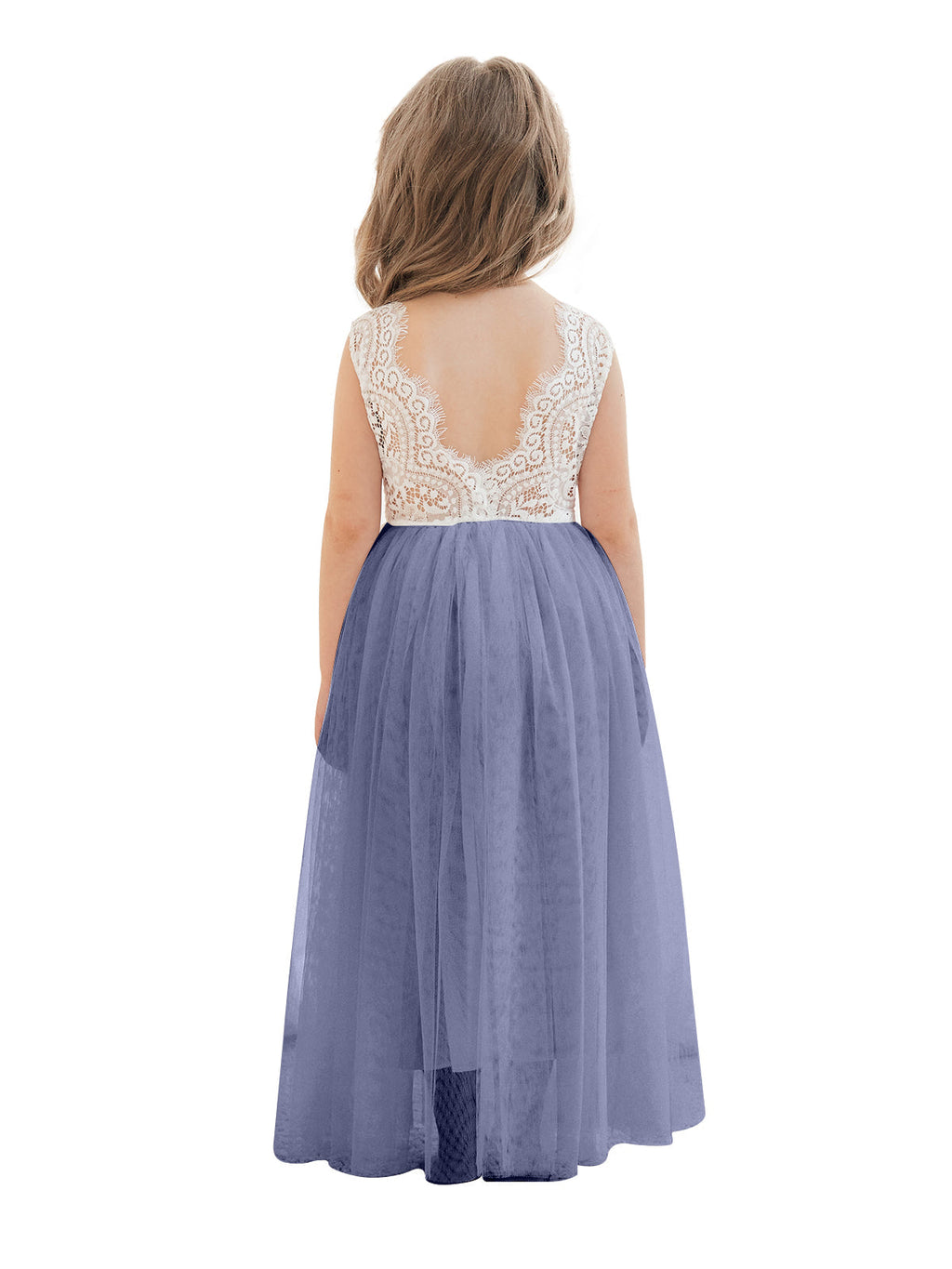 Vestido blanco de tul y encaje de corte A hasta el tobillo (2003227597) 