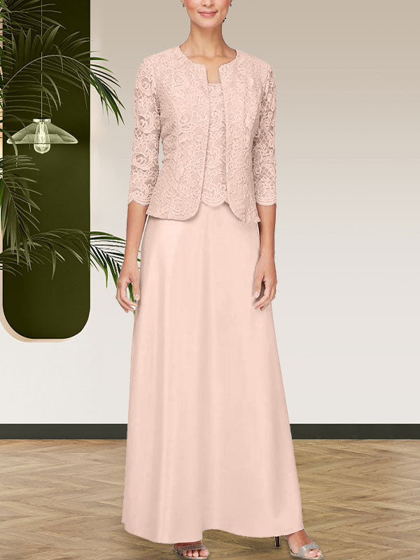Robe jupe-veste en dentelle pailletée et satin avec veste ouverte