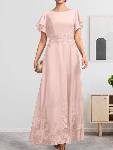 A-line Scoop Ankle-Length Lace Chiffon Mother of the Bride Dress With Sequins