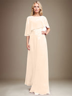 A-line Scoop Floor-Length Chiffon Lace Mother of the Bride Dress With Sequins Beading