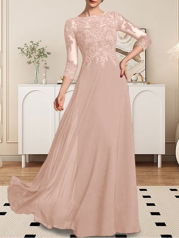 A-line Scoop Floor-Length Lace Chiffon Mother of the Bride Dress With Sequins