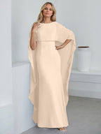 Robe fourreau longue en mousseline de soie pour la mère de la mariée, ornée de volants cascade, avec décolleté arrondi. 