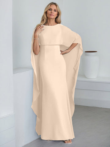 Sheath Scoop Floor-Length Chiffon Mother of the Bride Dress With Cascading Ruffles