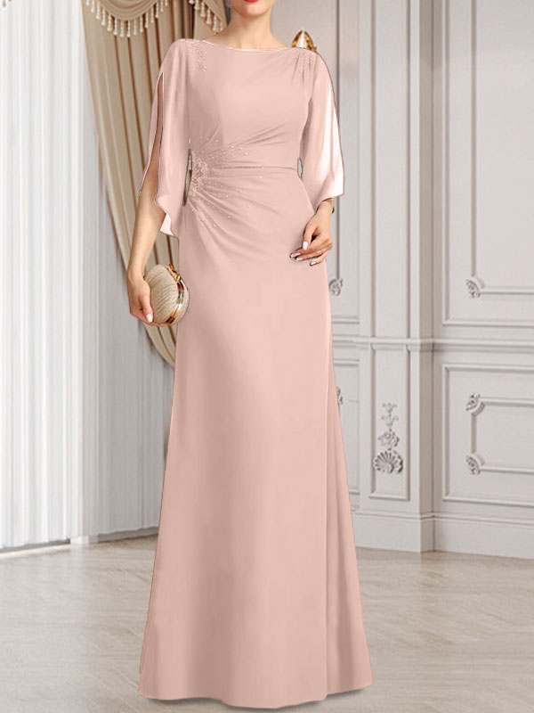 Vestido de corte recto/columna, largo hasta el suelo, de gasa, para la madre de la novia, con plisados ​​y cuentas.