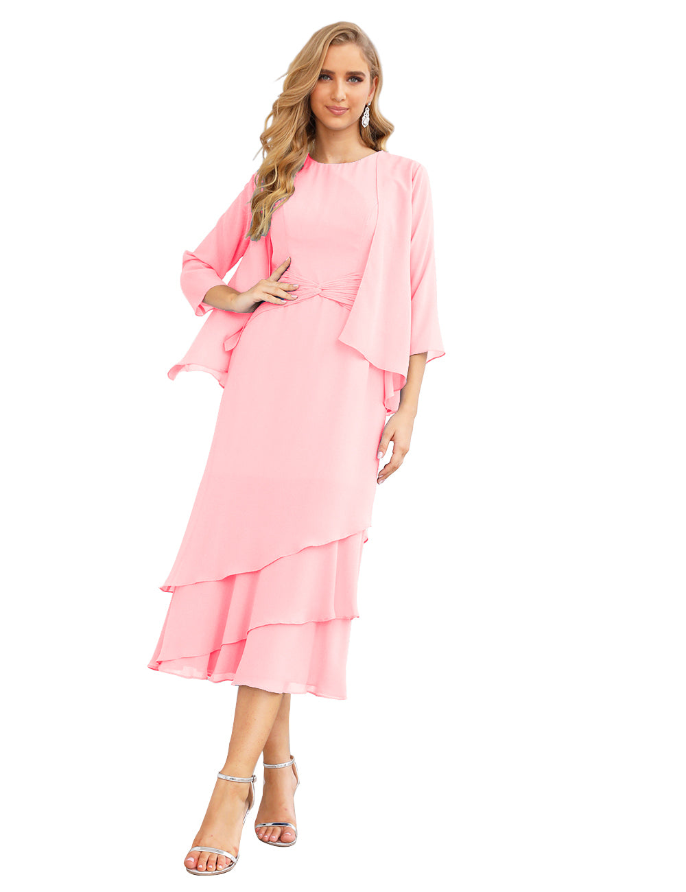 Blush Color Size 6 Crew Mother of the Bride Dress Ruffled Formal Prom Dress with Jacket SEA28072