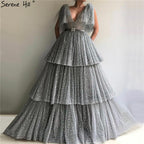 Sale Blush Pink V-Neck Sexy Sparkle Evening Dresses 2025 A-Line Tiered Sequined Tulle Evening Gowns LA60765