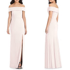 Off the Shoulder Pink Bridesmaid Dress with Slit VMB75
