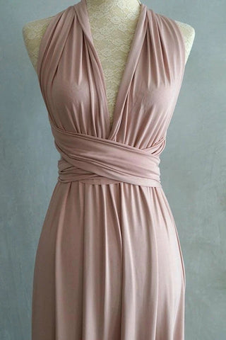 Blush Spandex A-line Criss-Cross Straps Floor-length Bridesmaid Dresses