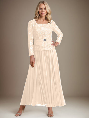 Vestido de gasa corte A, largo hasta el tobillo, para la madre de la novia, con pliegues. 