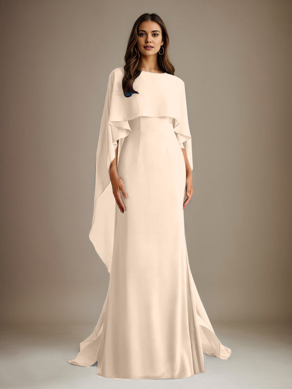 Vestido de gasa de corte recto/columna, escote barco y largo hasta el suelo, para la madre de la novia, con volantes en cascada. 