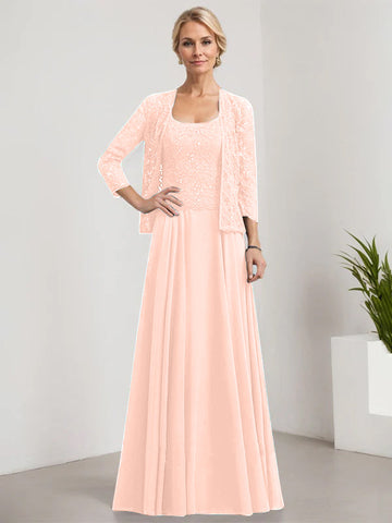 A-line Square Floor-Length Lace Chiffon Mother of the Bride Dress With Sequins