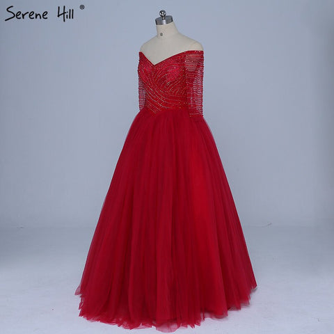 Robe de soirée sexy en tulle à paillettes et perles, col bateau, rouge vin, sans retour, photo réelle, LA6393 