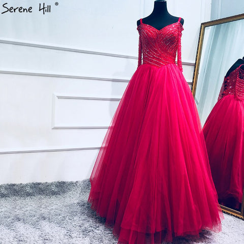 Robe de soirée sexy en tulle à paillettes et perles, col bateau, rouge vin, sans retour, photo réelle, LA6393 