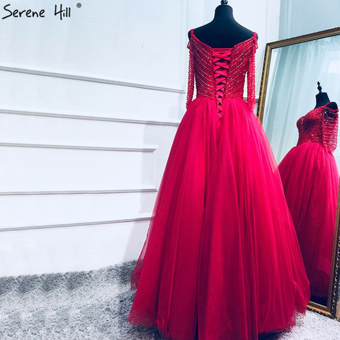 Robe de soirée sexy en tulle à paillettes et perles, col bateau, rouge vin, sans retour, photo réelle, LA6393 