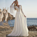 Bohemian A Line Chiffon Wedding Dresses 2024 V Neck Long Sleeve Lace Applique Backless For Women  Bridal Gown Vestidos De Novia