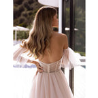 Bohemian Tulle Applique A-Line Wedding Dress With Detachable Sleeves Bridal Gownes Elegant Women's Formal Wedding Dresse Vestido