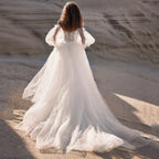 Boho Detachable Off Shoulder Long Puff Sleeves Wedding Dress Sweetheart Appliques Vestido De Noiva A Line Vestidos De Novia