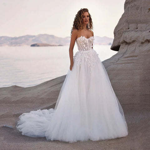 Boho desmontable fuera del hombro mangas largas Puff Vestido De Novia apliques De novia Vestido De Noiva una línea Vestidos De Novia