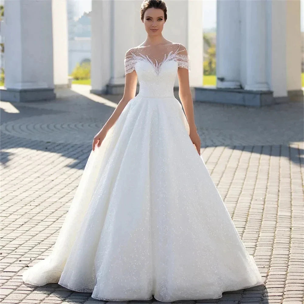 Boho Lace Appliques Wedding Dresses A Line Fuffy Tulle Ball Gowns Sexy Sleeveless Woman's Formal Beach Party Vestido De Novia