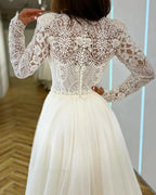 Vestidos de novia románticos estilo sirena, cuello alto, mangas largas, exquisitos apliques de encaje, estilo princesa, vestidos de novia playeros. 