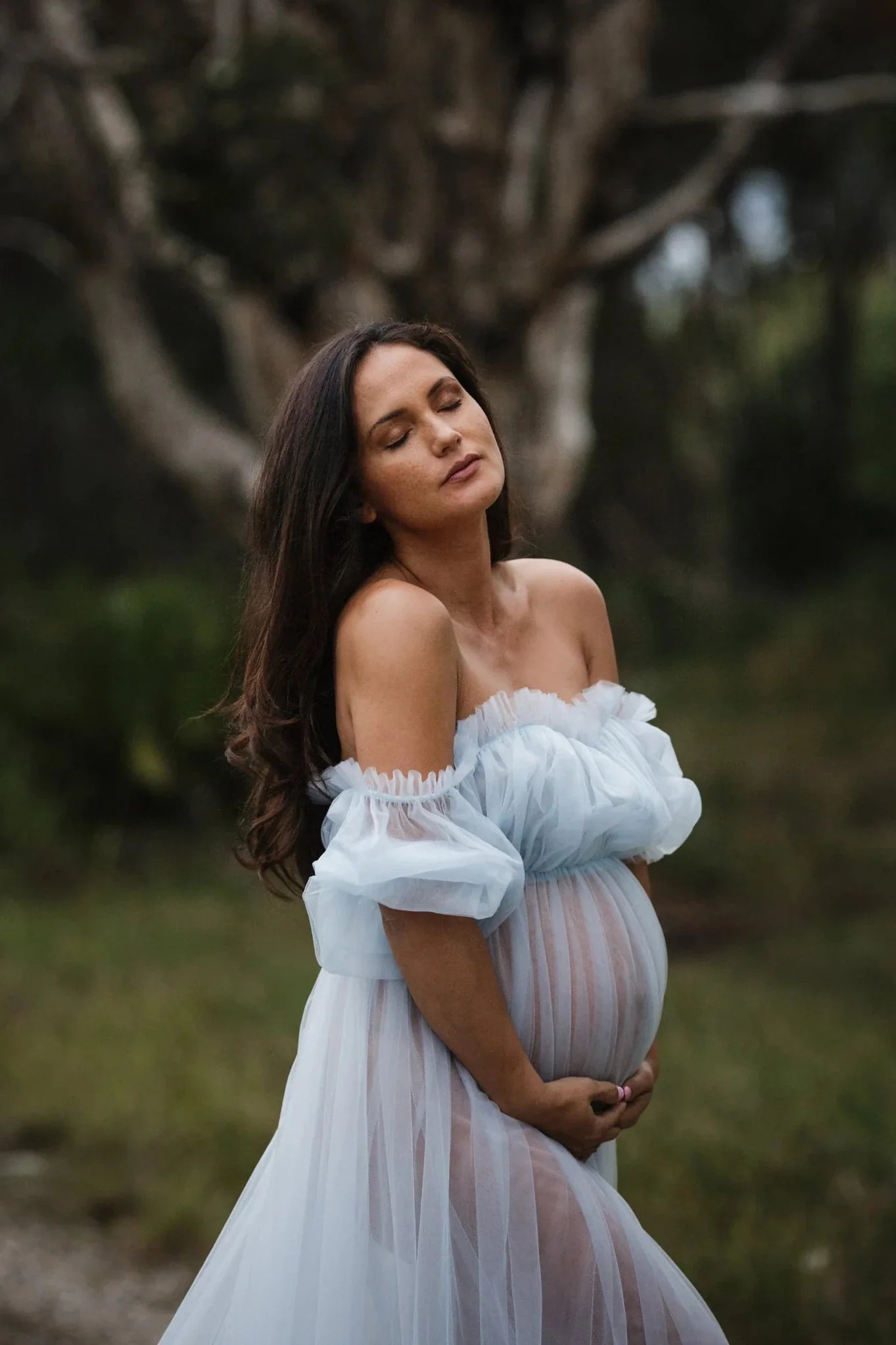 Vestidos de maternidad Vestido de maternidad de manga larga con hombros descubiertos 