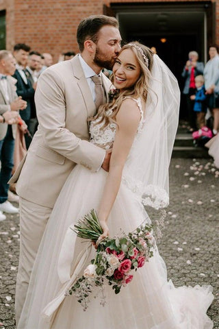 Vestido de novia corte bohemio champán con hombros descubiertos WD583