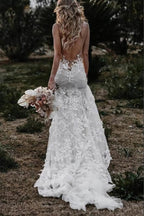 Robe de mariée sirène bohème à appliques florales et décolleté en V profond WD637