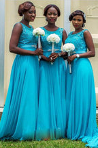 High Neck Chiffon Bridesmaid Dress, Wedding Party Dresses