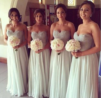 Gray A-line Lace Mismatched Long Bridesmaid Dress, Wedding Party Dresses