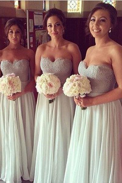 Vestido largo de dama de honor gris de encaje corte A, asimétrico, para bodas y fiestas nupciales. 