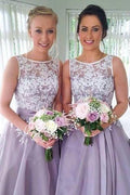 Lindo vestido de dama de honor de encaje lavanda con cuello alto, vestidos para fiesta de bodas 