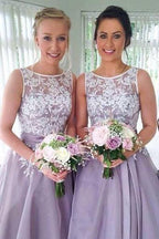 Lindo vestido de dama de honor de encaje lavanda con cuello alto, vestidos para fiesta de bodas 
