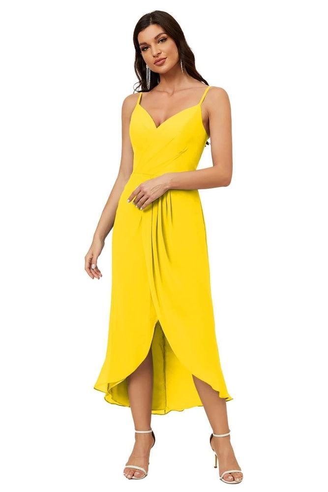 Vestido de dama de honor de gasa con escote en V y abertura media, vestido formal de fiesta, vestido de bienvenida 2803 