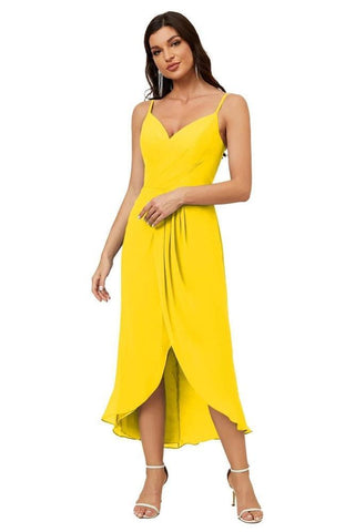 Vestido de dama de honor de gasa con escote en V y abertura media, vestido formal de fiesta, vestido de bienvenida 2803 