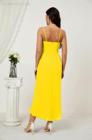 Vestido de dama de honor de gasa con escote en V y abertura media, vestido formal de fiesta, vestido de bienvenida 2803 