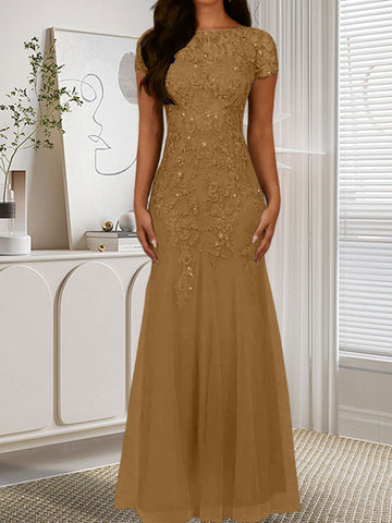 Dark Navy Mermaid Scoop Sequins Tulle Dress