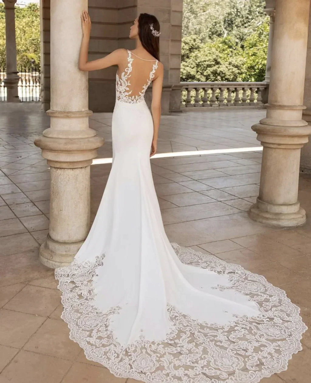 Brush Train Mermaid Wedding Dresses Sexy Depp V-neck Vestidos De Novia Sleeveless Appliques Vestido De Noiva