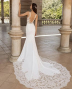 Brush Train Mermaid Wedding Dresses Sexy Depp V-neck Vestidos De Novia Sleeveless Appliques Vestido De Noiva