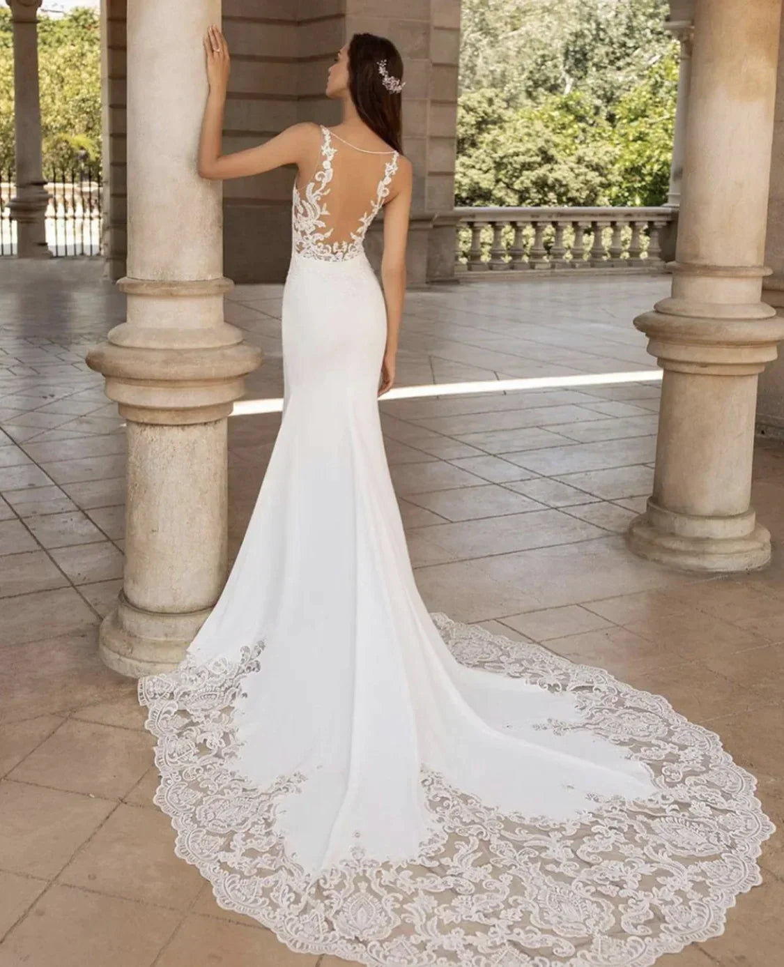 Brush Train Mermaid Wedding Dresses Sexy Depp V-neck Vestidos De Novia Sleeveless Appliques Vestido De Noiva
