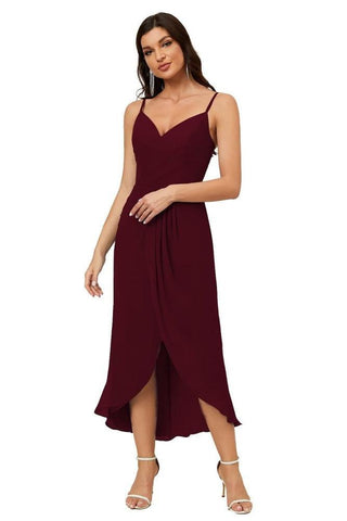 Vestido de dama de honor de gasa con escote en V y abertura media, vestido formal de fiesta, vestido de bienvenida 2803 