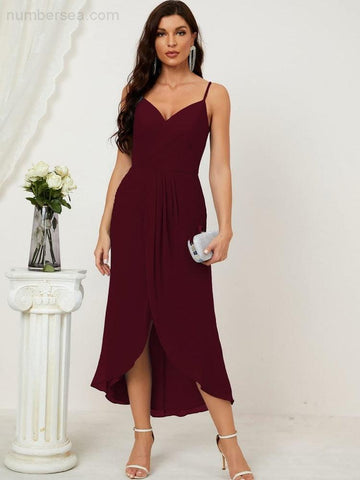 Vestido de dama de honor de gasa con escote en V y abertura media, vestido formal de fiesta, vestido de bienvenida 2803 