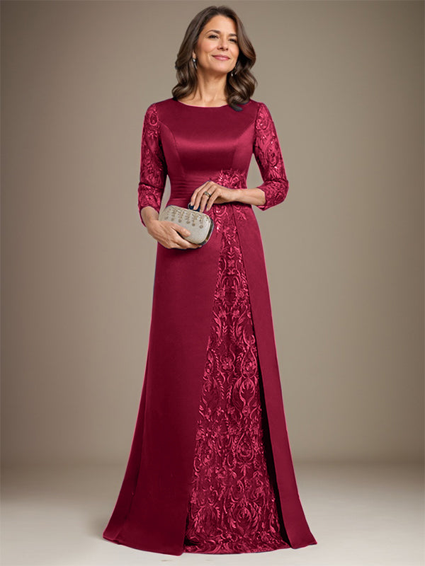 Vestido de novia de corte A, escote redondo, largo hasta el suelo, de satén de encaje, con apliques, para la madre de la novia. 
